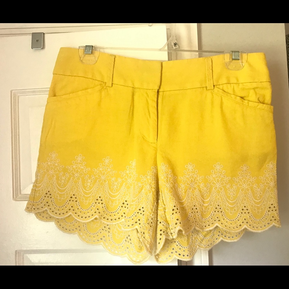 LOFT Yellow Lace Trim Shorts